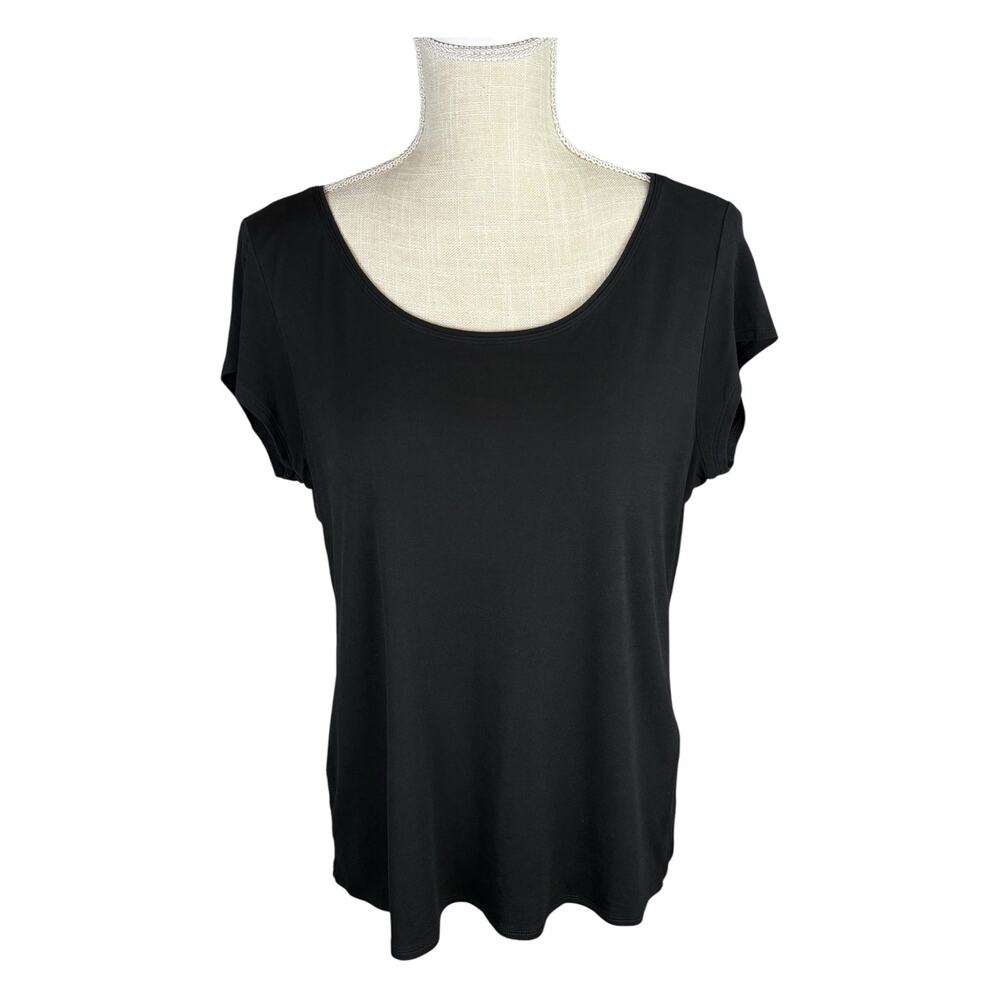 Eileen Fisher 100% Silk Blouse T-shirt Women's XL Black Minimalist Capsule Basic - Picture 2 of 7